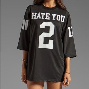 UNIF Black Jersey Graphic Crewneck with White Embroidered Letters HATE YOU 2